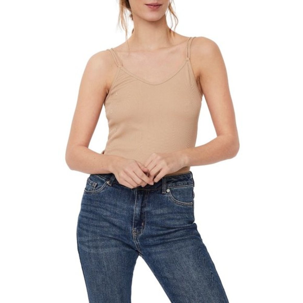 VERO MODA Rib Singlet Sleeveless Top Women Beige - XS